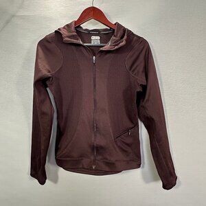 Columbia Hoodie Women Small Titanium Full Zip Brown Stretch Zip Pocket Logo